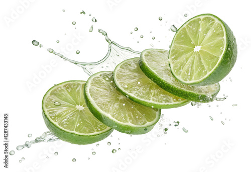 Slicing fresh limes in action kitchen food bright isolated on transparent background