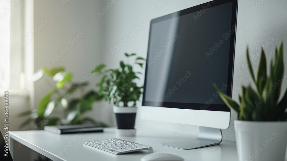 Modern graphic design studio corner showcasing clean, minimalist aesthetics and creative workspace design. Modern graphic design studio corner showcasing clean, minimalist aesthetics and creative workspace design.