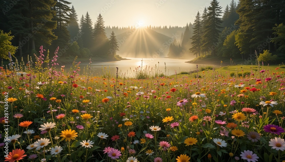 Fototapeta premium Capturing serenity in a flowering landscape