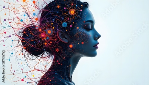 Abstract Neural Network Art Depicting Human Brain Connections with Vibrant Colors and Intricate Patterns for Science and Technology Themes