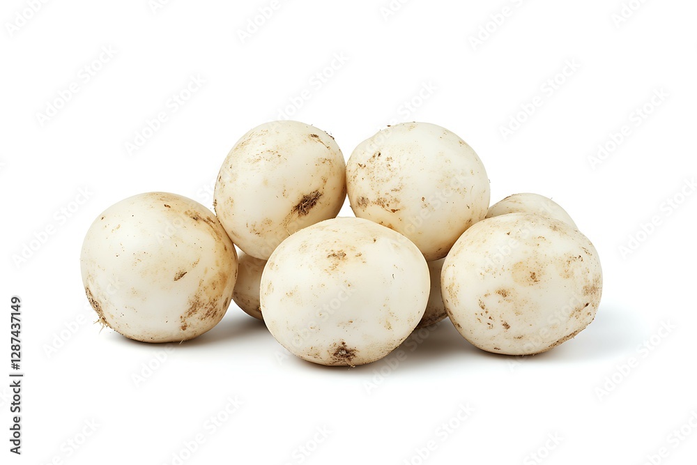Whole and cut white radish with parsley on white background Whole and cut white radish with parsley on white background