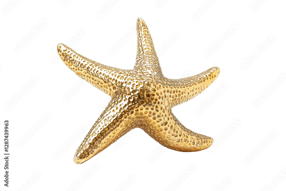 Golden Starfish on White Background with Intricate Texture Detail Golden Starfish on White Background with Intricate Texture Detail