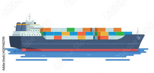 Cargo Container Ship Vector Illustration. Fully Editable and Customizable