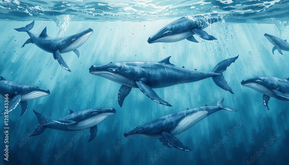 Obraz premium Underwater exploration of whales and marine life