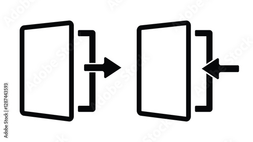 Exit and entry icon set. Log in, logout icon set. Open and close door symbol. Black exit and enter arrow, vector icon in trendy flat style