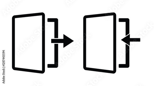 Exit and entry icon set. Log in, logout icon set. Open and close door symbol. Black exit and enter arrow, vector icon in trendy flat style