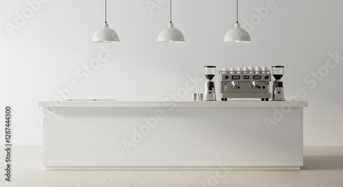 Modern Cafe Bar Counter with Espresso Machine and Coffee Grinders
