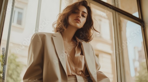 The beige suit not only showed off her professional look, but also conveyed a...