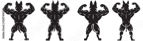 dog bodybuilder silhouette vector, Powerful Dog Bodybuilder Silhouette Illustration