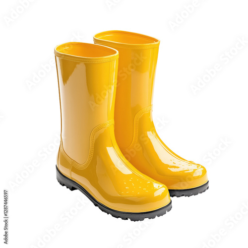 Bright yellow rain boots with glossy finish, perfect for wet weather