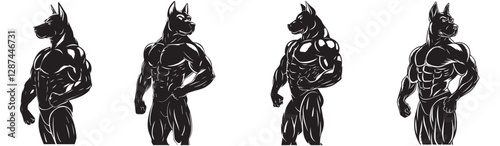 dog bodybuilder silhouette vector, Powerful Dog Bodybuilder Silhouette Illustration