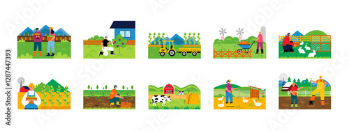 Farm set illustration. Flat vector illustration concept.