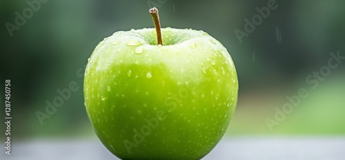 Fresh green apple with water droplets. (2) photo