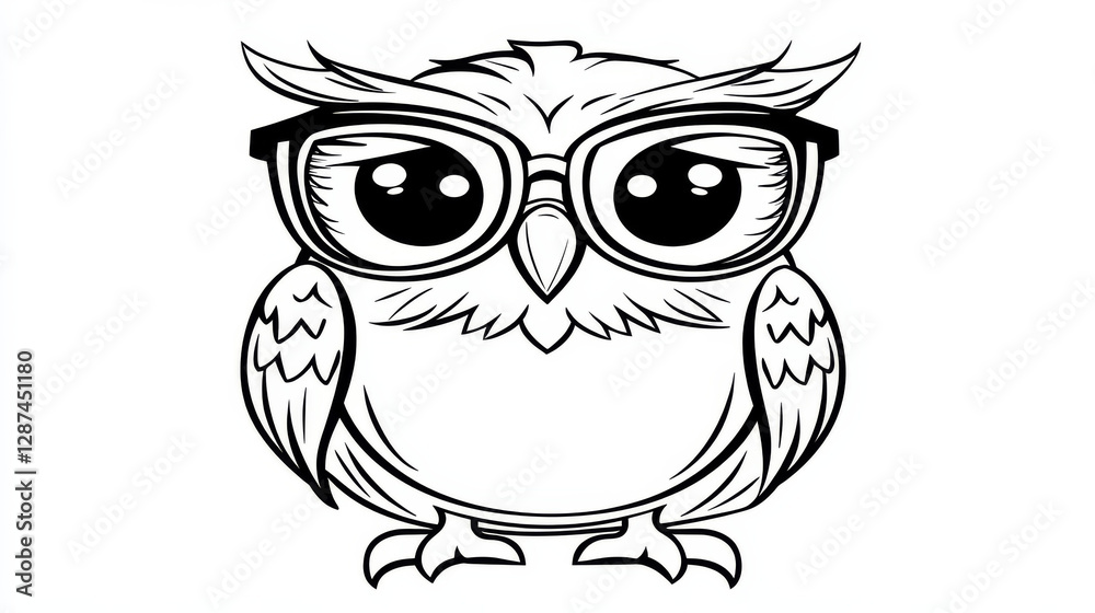 Fototapeta premium Cute owl illustration with glasses, perfect for kids coloring activities