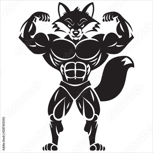 Fox bodybuilder silhouette vector, Powerful Fox Bodybuilder Silhouette Illustration
