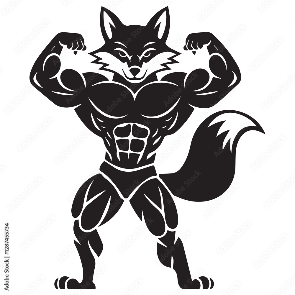 Obraz premium Fox bodybuilder silhouette vector, Powerful Fox Bodybuilder Silhouette Illustration