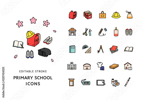 小学校にまつわるアイコンセット（カラー）