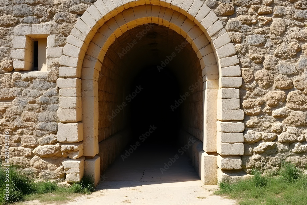 Obraz premium Ancient Stone Archway Tunnel Entrance to a Fortress or Castle
