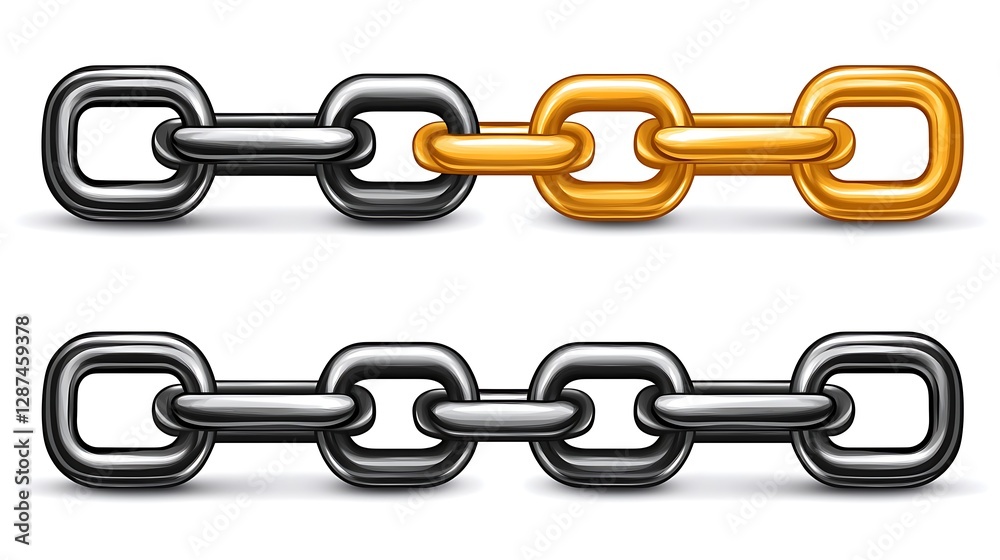 Metallic Chain Links in Black and Gold Color with Reflections Metallic Chain Links in Black and Gold Color with Reflections