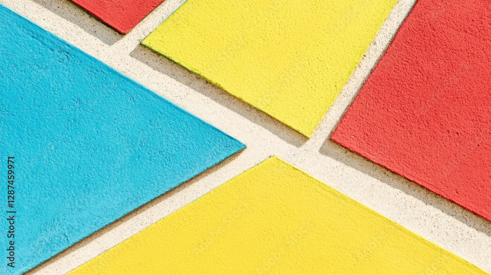Fototapeta premium Colorful geometric shapes on textured wall create vibrant atmosphere