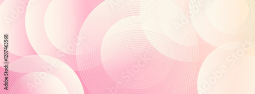 Minimalist banner background, pastel colorful, pink and yellow gradations. Circle effect style geometric, vector