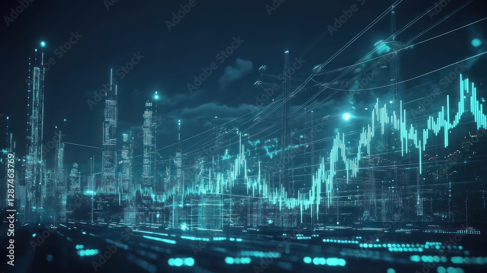 Cityscape, Stock Market, Night, Growth, Data Cityscape, Stock Market, Night, Growth, Data