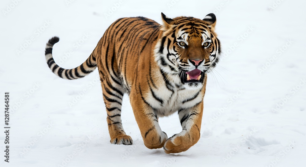 Obraz premium Tiger Running Through Snow Powerful Wildlife Image for Conservation Concepts