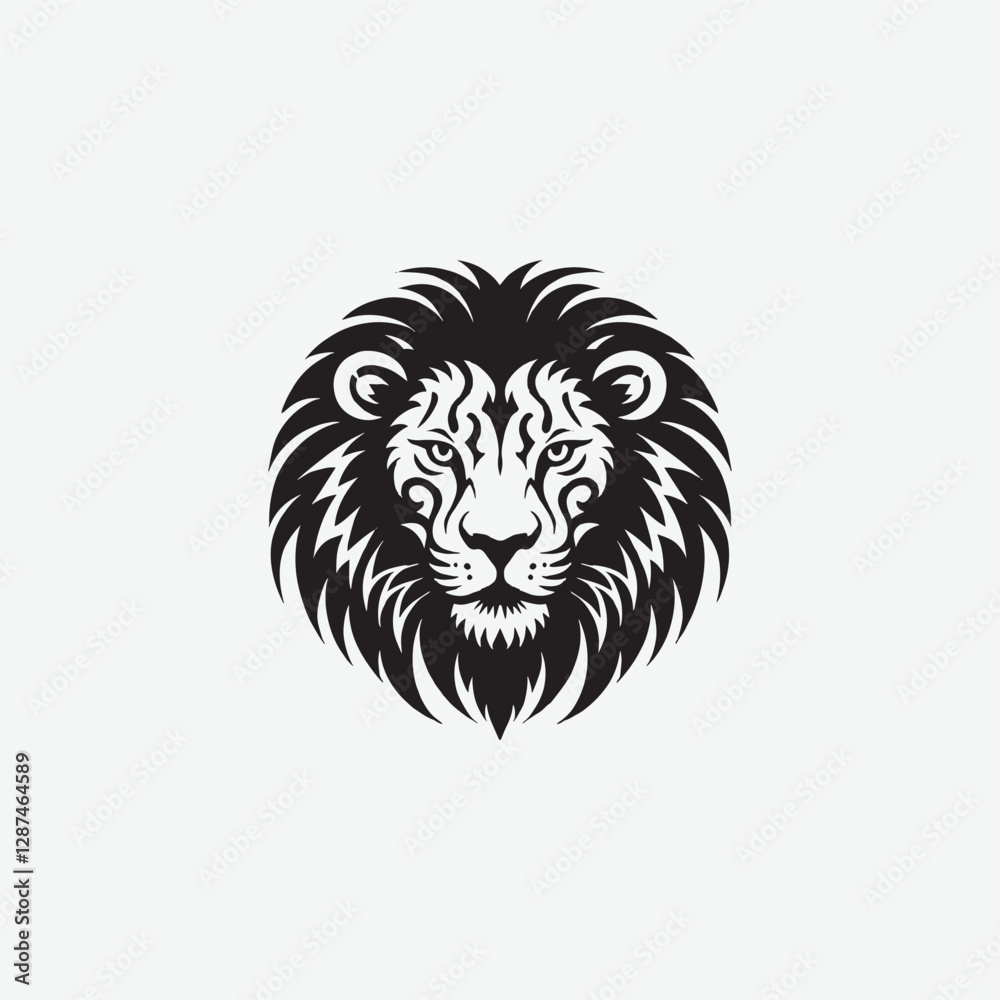 Obraz premium Download a stunning lion face vector silhouette with intricate tribal details. Perfect for tattoos, logos, wall art, and digital designs. High-quality black and white illustration