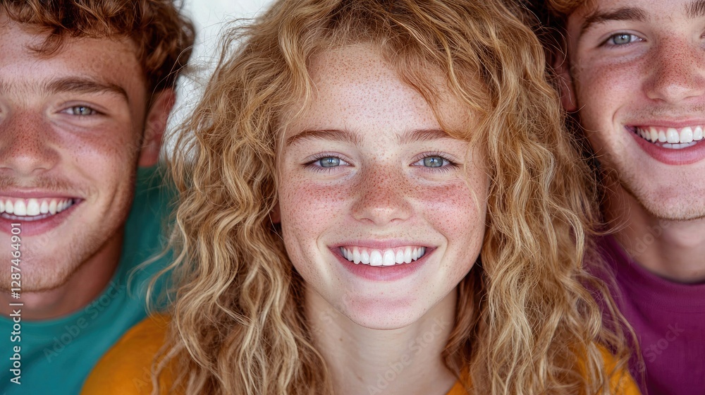Close-up portrait of three happy teenagers smiling. Possible use social media post Close-up portrait of three happy teenagers smiling. Possible use social media post