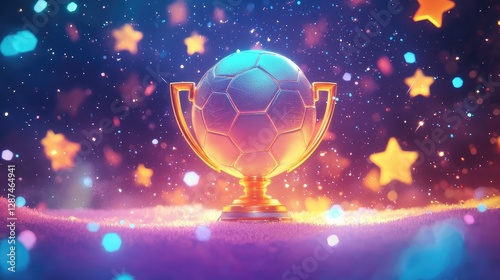 A glowing trophy surrounded by stars, symbolizing International Sports Day