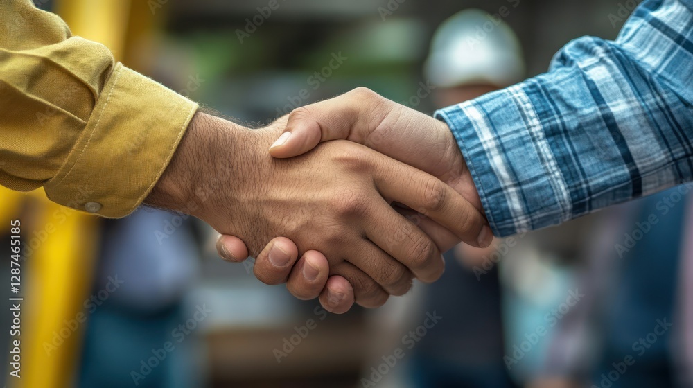 Teamwork handshake construction site deal