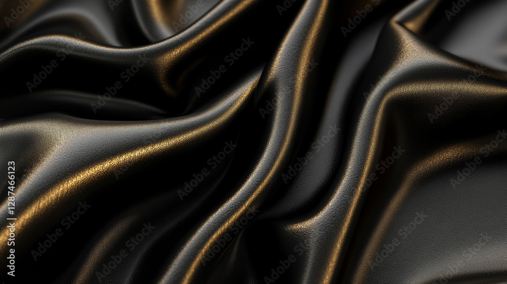 Fototapeta premium Elegant black leather texture with soft gold glow, smooth and premium look, minimal yet high class, perfect for product mockups and luxury branding