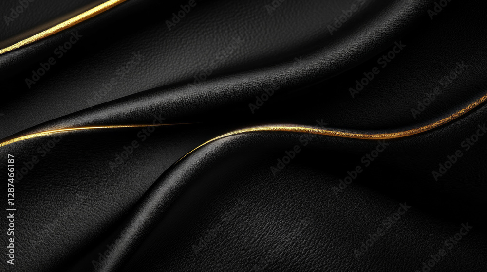Fototapeta premium Elegant black leather texture with soft gold glow, smooth and premium look, minimal yet high class, perfect for product mockups and luxury branding