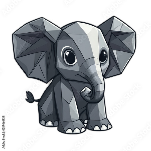 A captivating illustration of a geometric elephant composed of intricate black and white triangles, gracefully turned to face left, against a transparent background photo