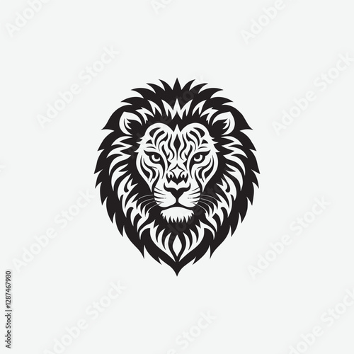 Download a stunning lion face vector silhouette with intricate tribal details. Perfect for tattoos, logos, wall art, and digital designs. High-quality black and white illustration