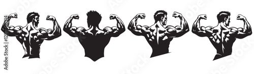 bodybuilder silhouette vector, Male bodybuilder silhouette front view black filled vector Illustration icon. Muscleman vector. Muscle builder silhouette.
