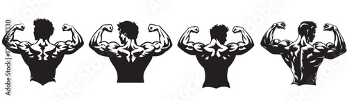 bodybuilder silhouette vector, Male bodybuilder silhouette front view black filled vector Illustration icon. Muscleman vector. Muscle builder silhouette.