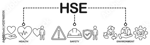 HSE banner web icon vector illustration for Health Safety Environment in the corporate occupational safety and health
