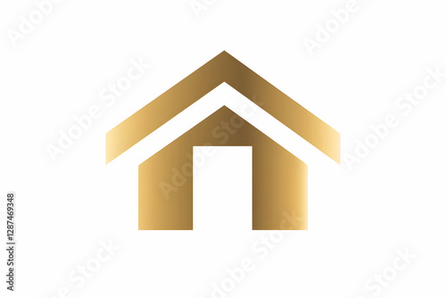 Abstract golden house icon, modern home symbol, minimalist design, real estate logo, gold gradient, simple home image, perfect for branding.