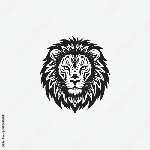Download a stunning lion face vector silhouette with intricate tribal details. Perfect for tattoos, logos, wall art, and digital designs. High-quality black and white illustration