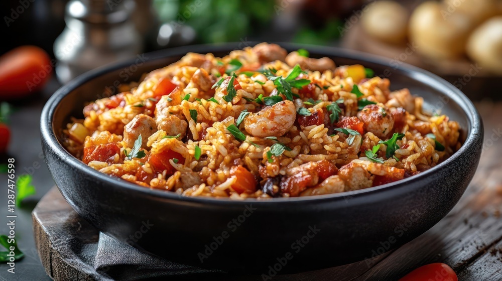 A bowl of rice with vegetables and meat. A bowl of rice with vegetables and meat.