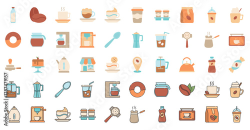 Set of coffee vector icons with white background
