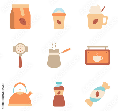 Set of coffee vector icons with white background