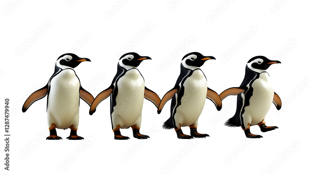 Fototapeta premium Cute penguin collection with four different expressions and positions, professionally designed transparent PNG for easy background removal