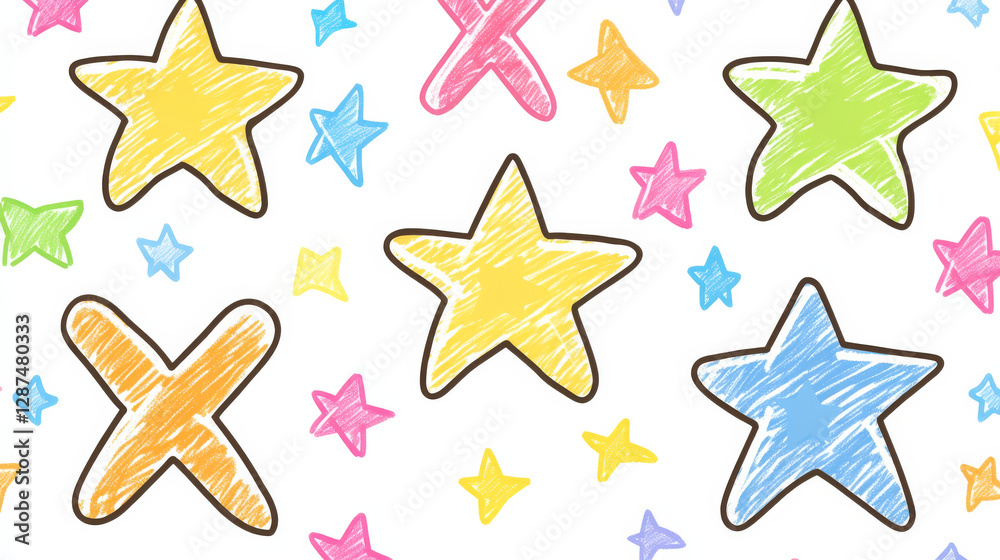 Colorful stars and shapes on light background create playful design Colorful stars and shapes on light background create playful design