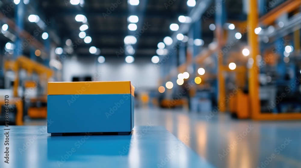 Fototapeta premium Brightly Colored Package on Table in Modern Warehouse Environment