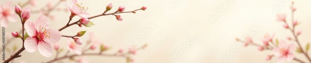 Obraz premium Subtle beige floral wallpaper, delicate leaves and blossoms , cream, muted, autumn