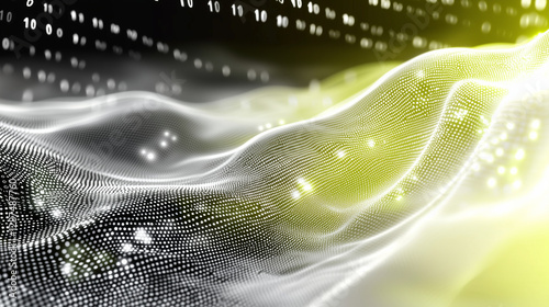 A digital vision where binary code transforms into organic shapes, highlighted by neon