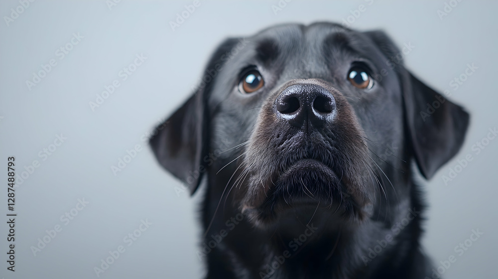 Fototapeta premium Black Labrador Dog Portrait, Studio Shot, Looking Up