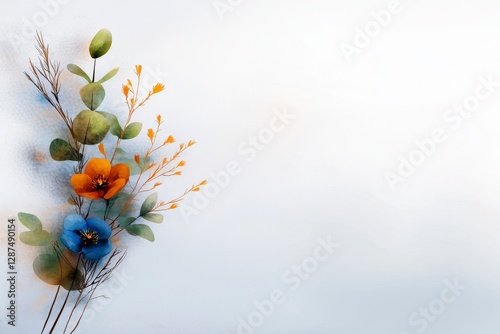 Vibrant Floral Arrangement with Orange and Blue Flowers against Soft Background for Artistic Projects